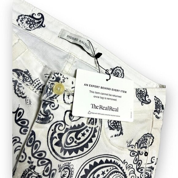 Pierre Balmain Low Rise Skinny Leg Paisley Luxury Designer Denim Capri Jeans - Picture 2 of 4